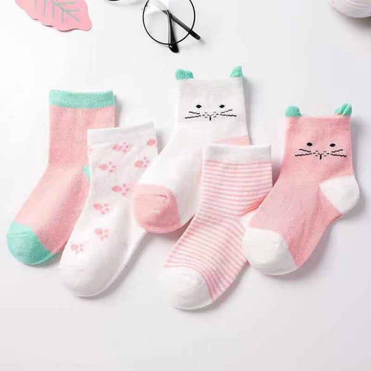 5 Pairs/lot Cartoon Cat Animal Soft Cotton Knit Baby Socks