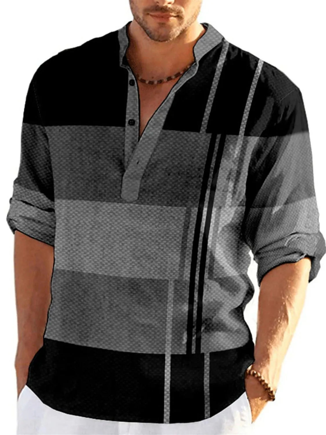 Men's Full Size Color Block Long Sleeve Polo Plus Size - Treasured Gift's & More