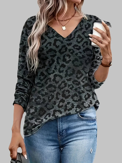 Leopard V-Neck Long Sleeve T-Shirt - Treasured Gift's & More