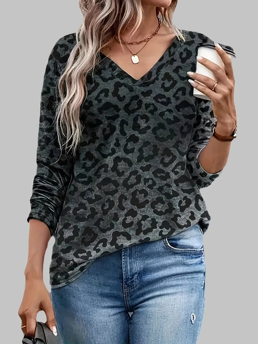 Leopard V-Neck Long Sleeve T-Shirt - Treasured Gift's & More