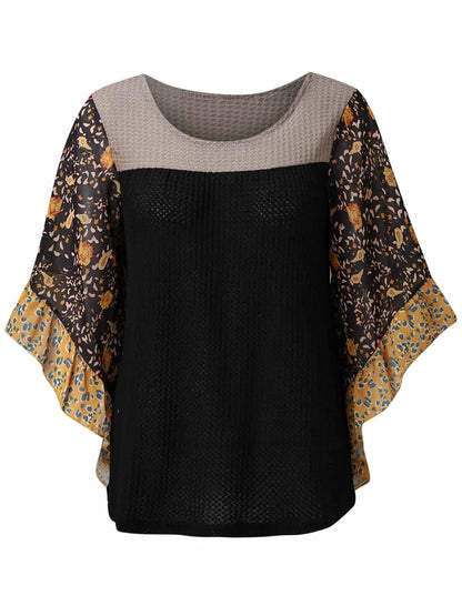 Full Size Printed Round Neck Three-Quarter Sleeve Blouse - Treasured Gift's & More