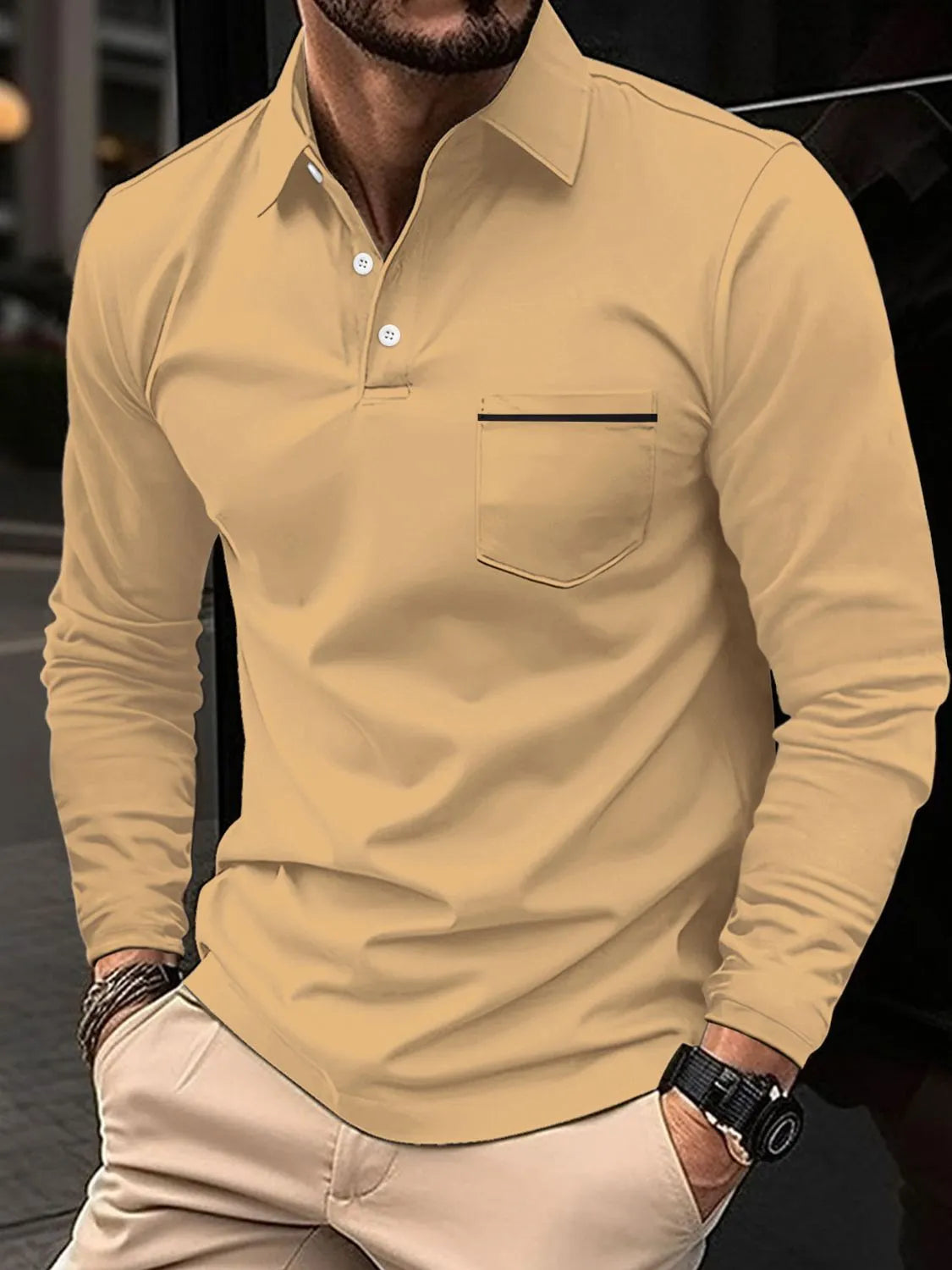 Men's Full Size Button Detail Long Sleeve Polo Plus Size - Treasured Gift's & More