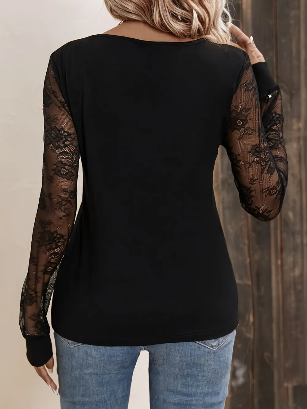 Lace Detail V-Neck Long Sleeve Top - Treasured Gift's & More