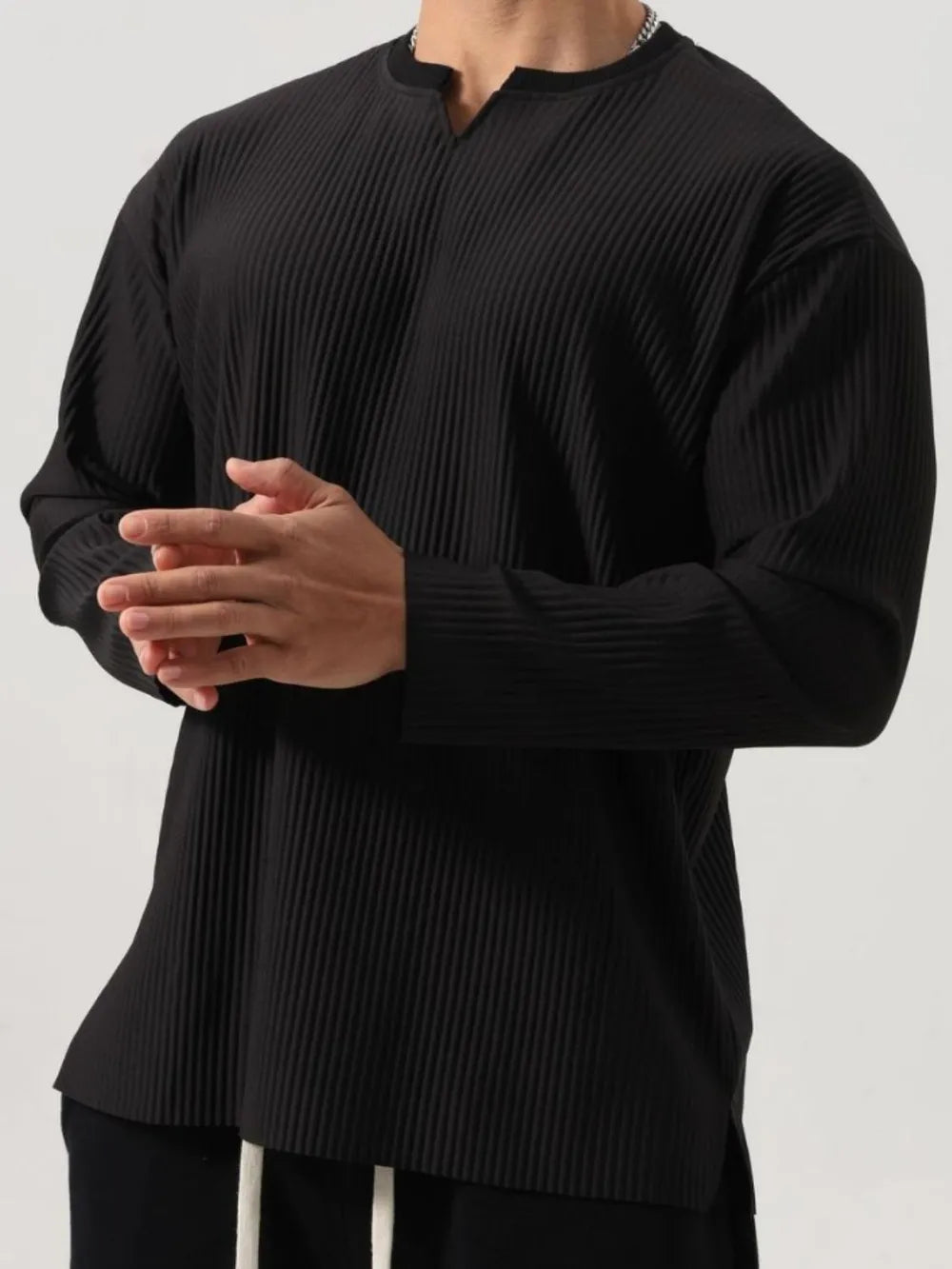 Men's Plus Size Notched Long Sleeve Top - Treasured Gift's & More