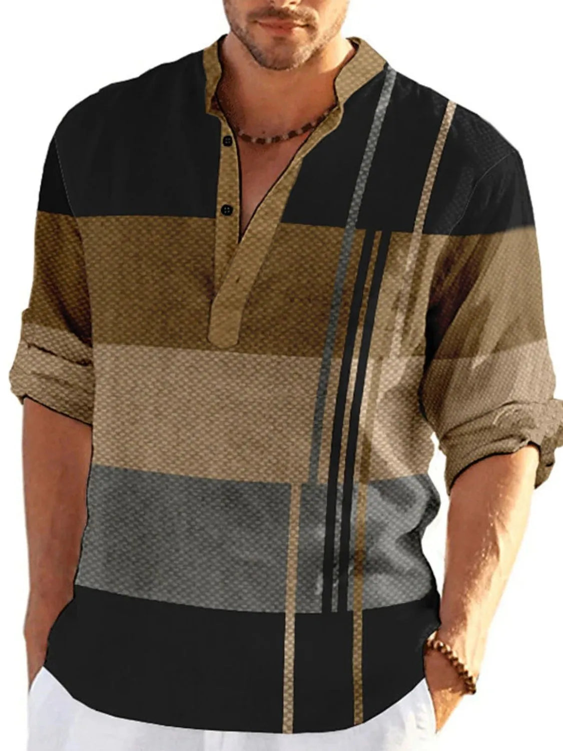 Men's Full Size Color Block Long Sleeve Polo Plus Size - Treasured Gift's & More