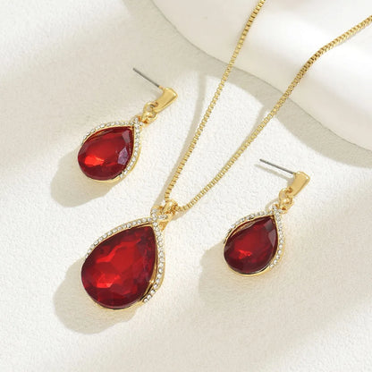 18K Gold-Plated Rhinestone Teardrop Necklace and Earrings Jewelry Set - Treasured Gift's & More