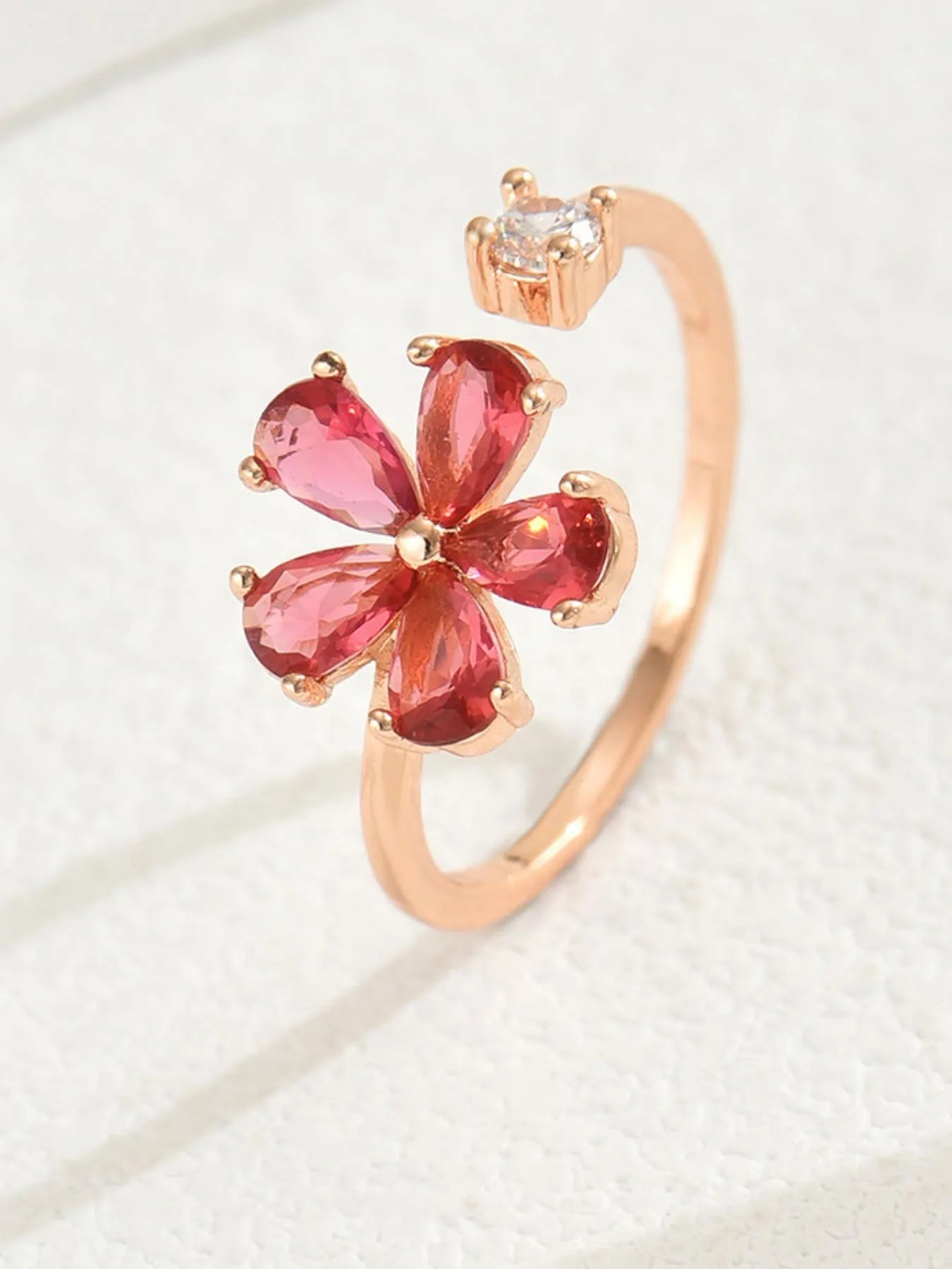 18K Gold-Plated Stainless Steel Zircon Flower Ring - Treasured Gift's & More