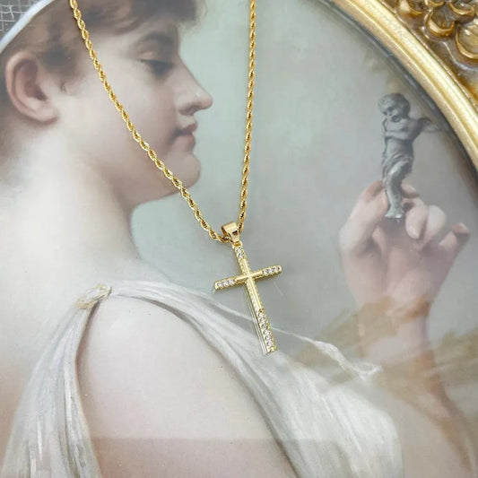 Stainless Steel Inlaid Zircon Cross Necklace - Treasured Gift's & More