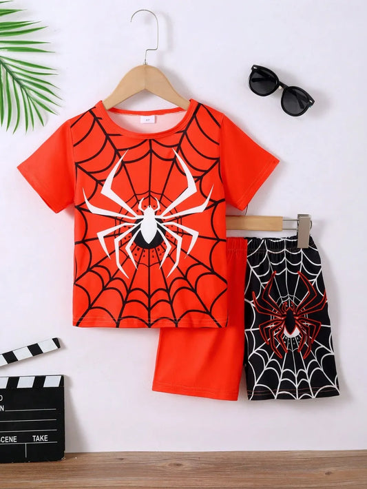 Children's Spider Round Neck Short Sleeve T-Shirt and Pants Set - Treasured Gift's & More