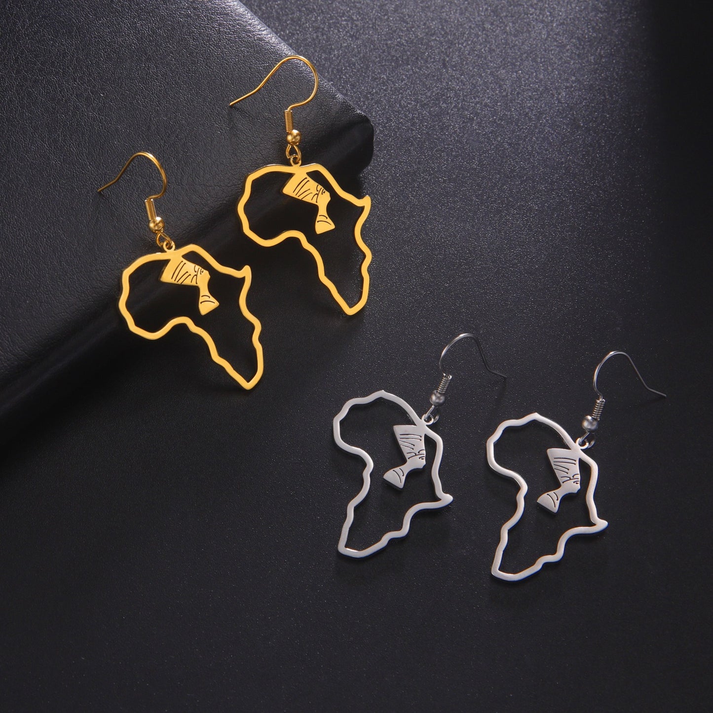 Cutting and hollowed out African map earrings