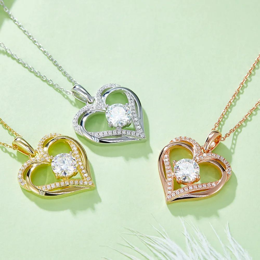 1.2 Carat Moissanite 925 Sterling Silver Heart Necklace - Treasured Gift's & More