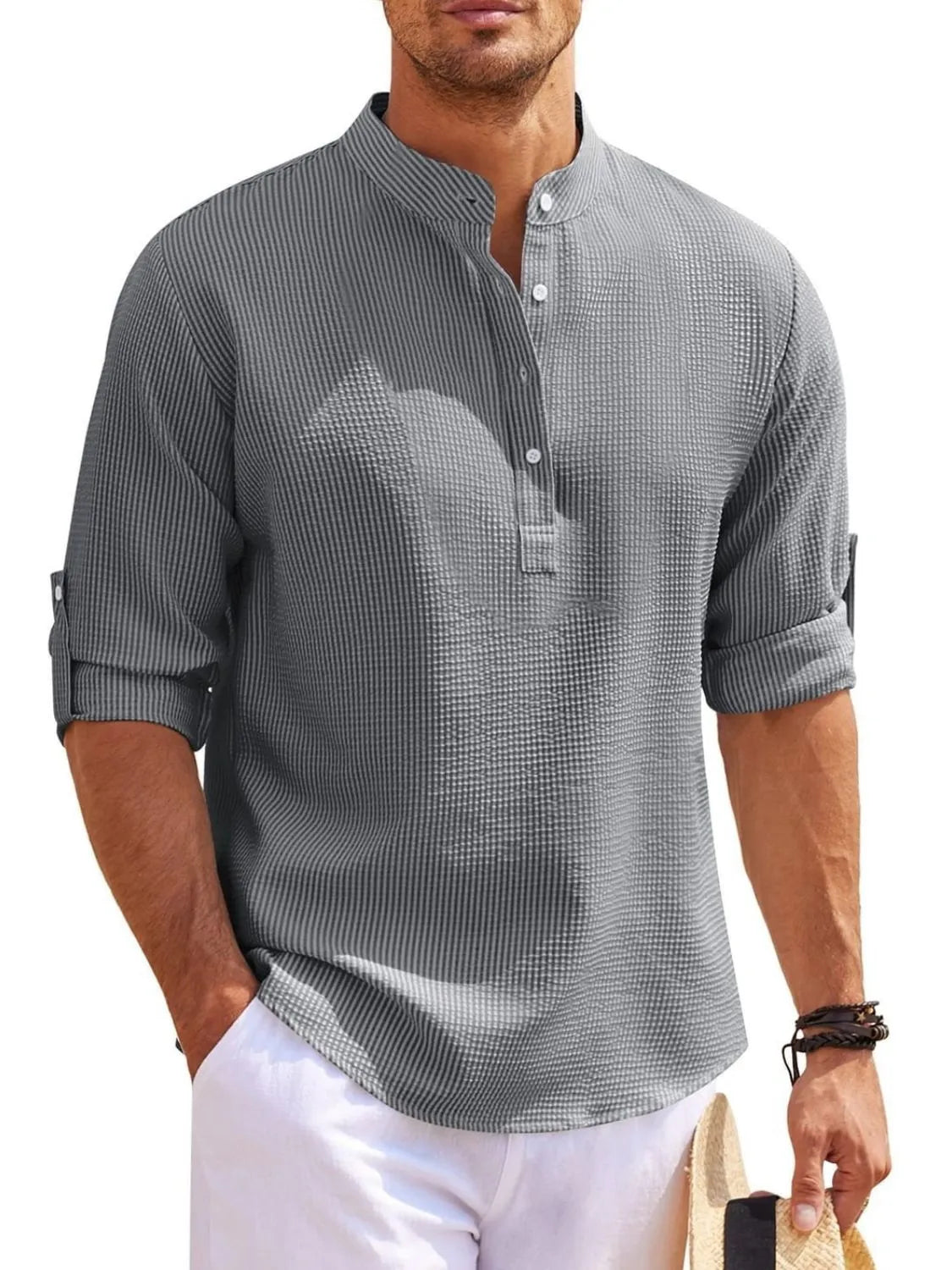Men's Full Size Button Detail Long Sleeve Top Plus Size - Treasured Gift's & More