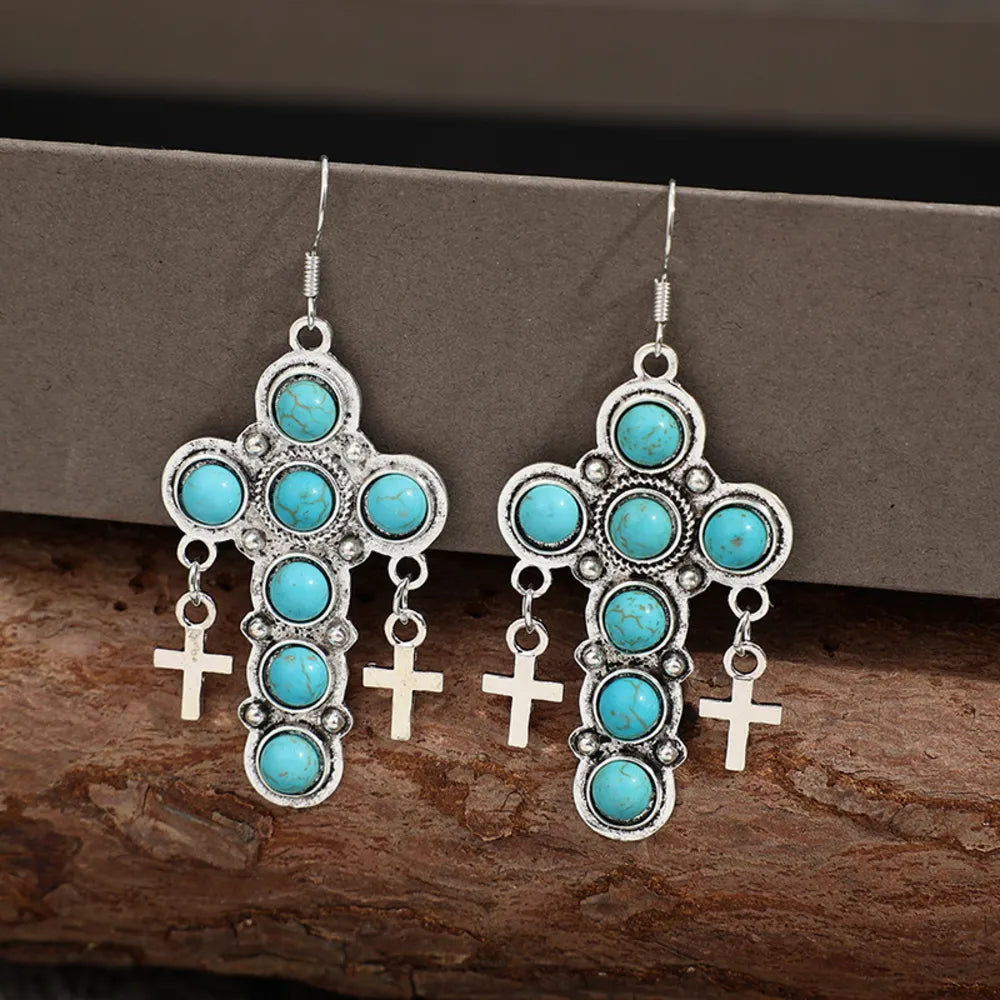 Artificial Turquoise Cross Shape Earrings - Treasured Gift's & More