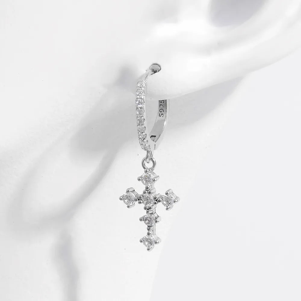 925 Sterling Silver Inlaid Zircon Cross Dangle Earrings - Treasured Gift's & More