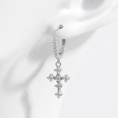 925 Sterling Silver Inlaid Zircon Cross Dangle Earrings - Treasured Gift's & More