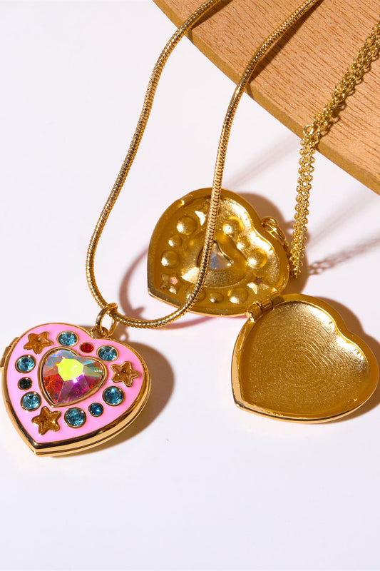Rhinestone Decor Heart Box Pendant Necklace - Treasured Gift's & More