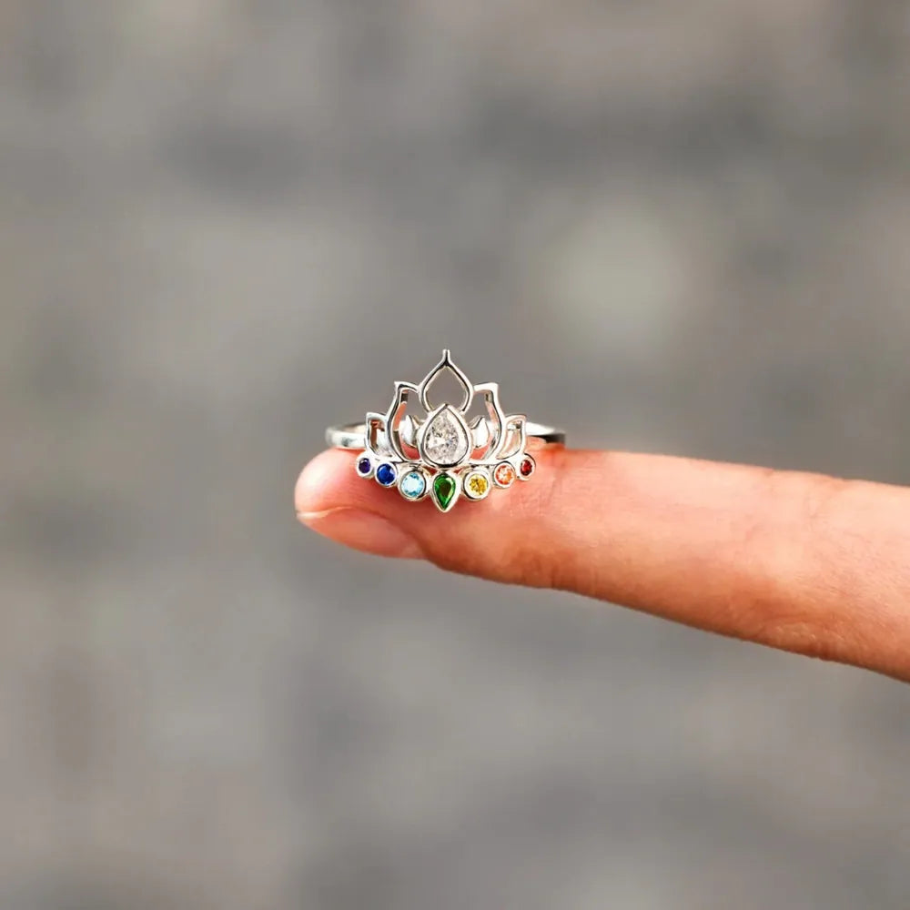 925 Sterling Silver Inlaid Zircon Lotus Shape Ring - Treasured Gift's & More