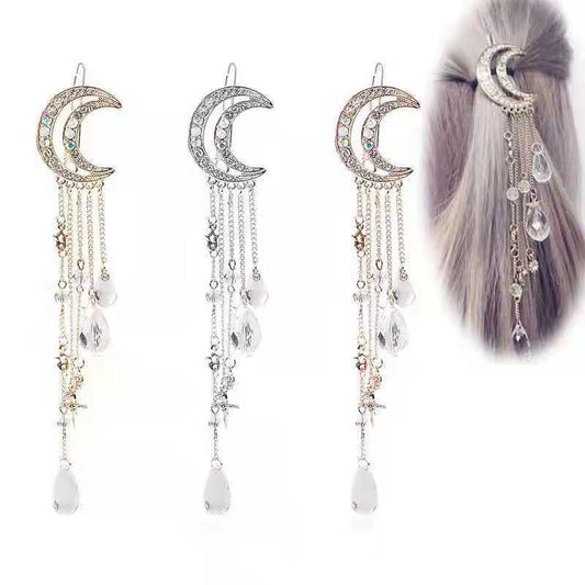 Romantic Rhinestone Crescent Moon Star Crystal Hairpin - Just $7.44! Shop now at Treasured Gift's & More