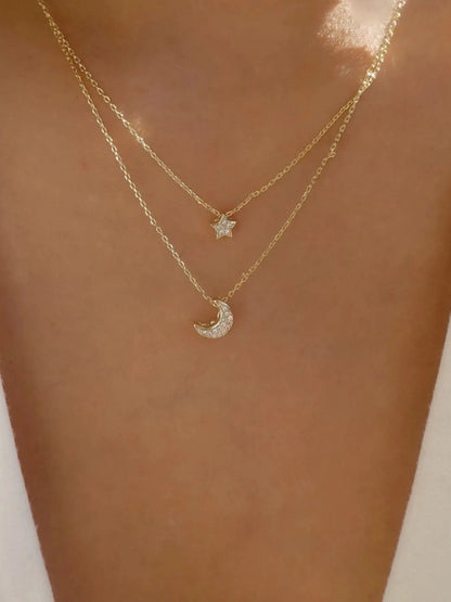 Double Layered Star and Moon Pendant Necklace - Treasured Gift's & More