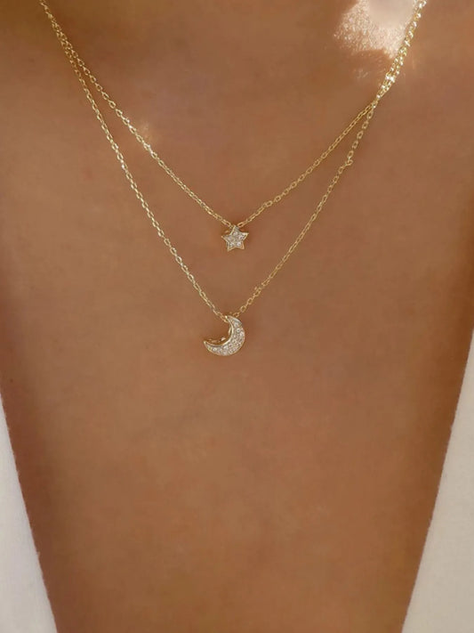 Double Layered Star and Moon Pendant Necklace - Treasured Gift's & More