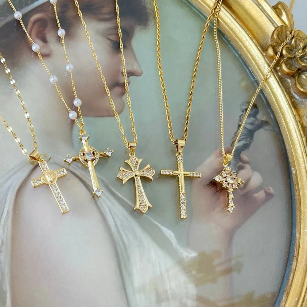 Stainless Steel Inlaid Zircon Cross Necklace - Treasured Gift's & More
