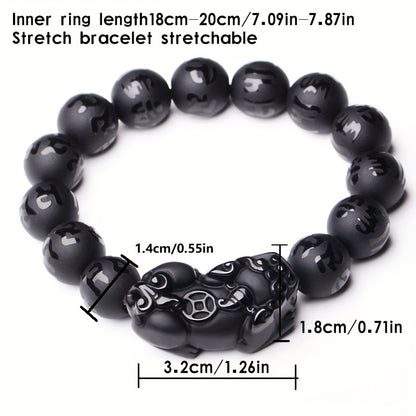 Obsidian Pixiu Six Word Motto Bracelet