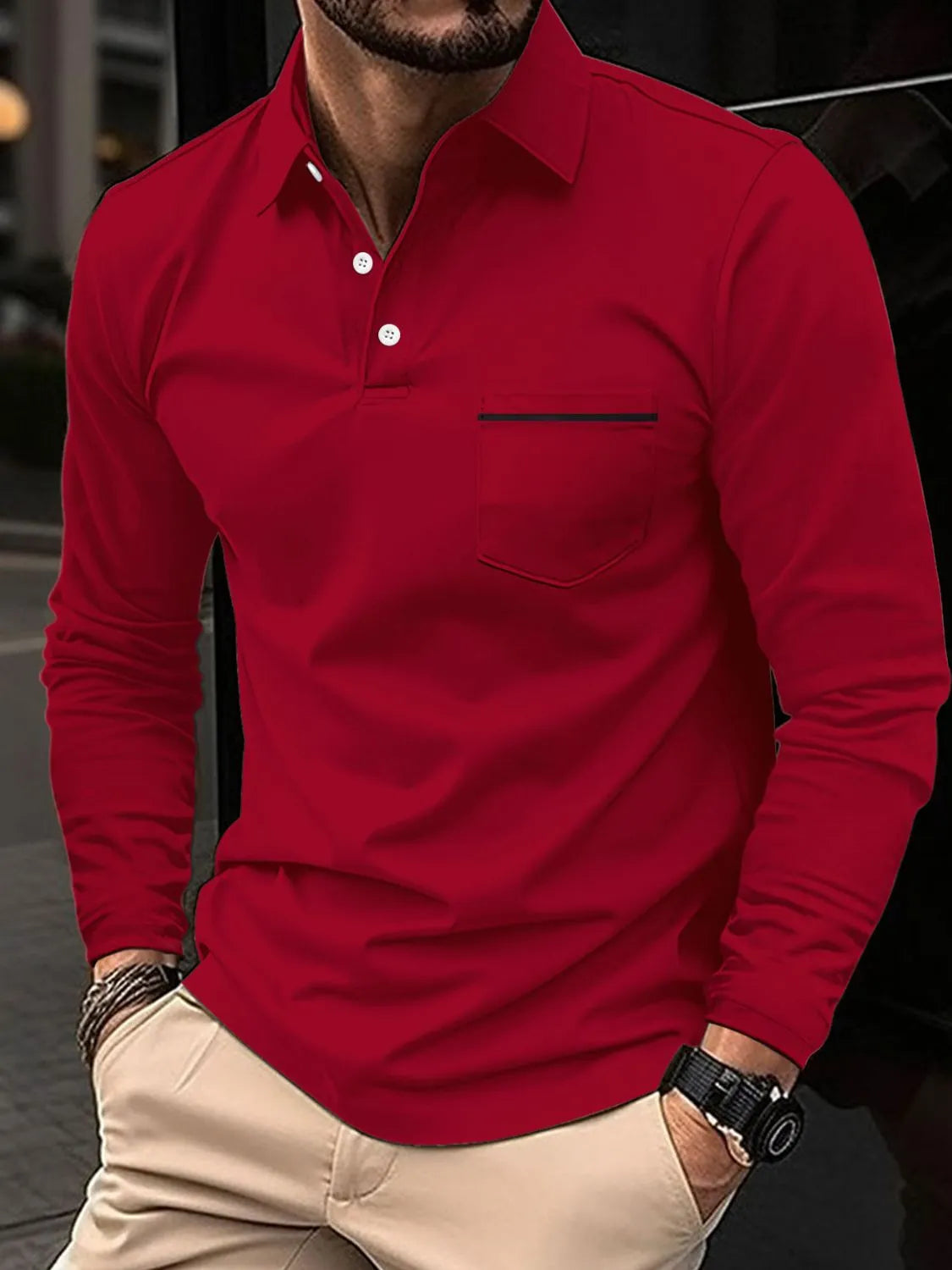 Men's Full Size Button Detail Long Sleeve Polo Plus Size - Treasured Gift's & More