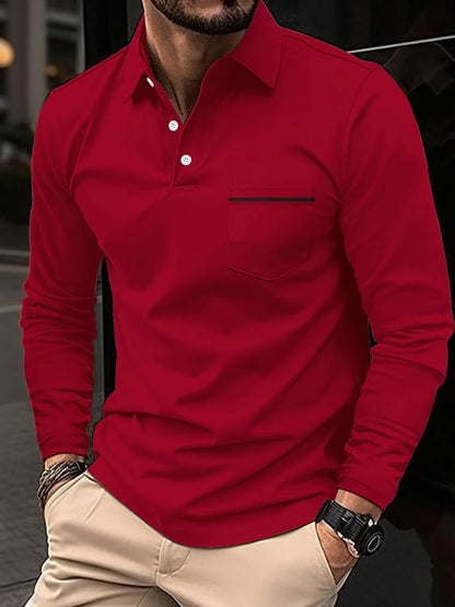 Men's Full Size Button Detail Long Sleeve Polo Plus Size - Treasured Gift's & More