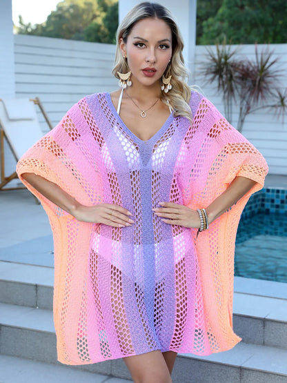 Openwork Contrast V-Neck Cover-Up - Treasured Gift's & More