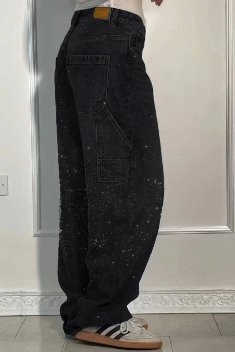 Full Size Washed Rhinestone Detail Wide leg Jeans Plus Size - Treasured Gift's & More