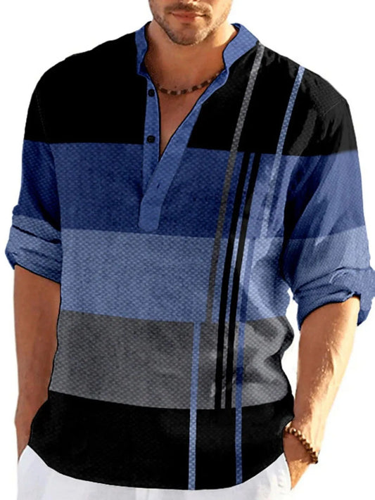 Men's Full Size Color Block Long Sleeve Polo Plus Size - Treasured Gift's & More