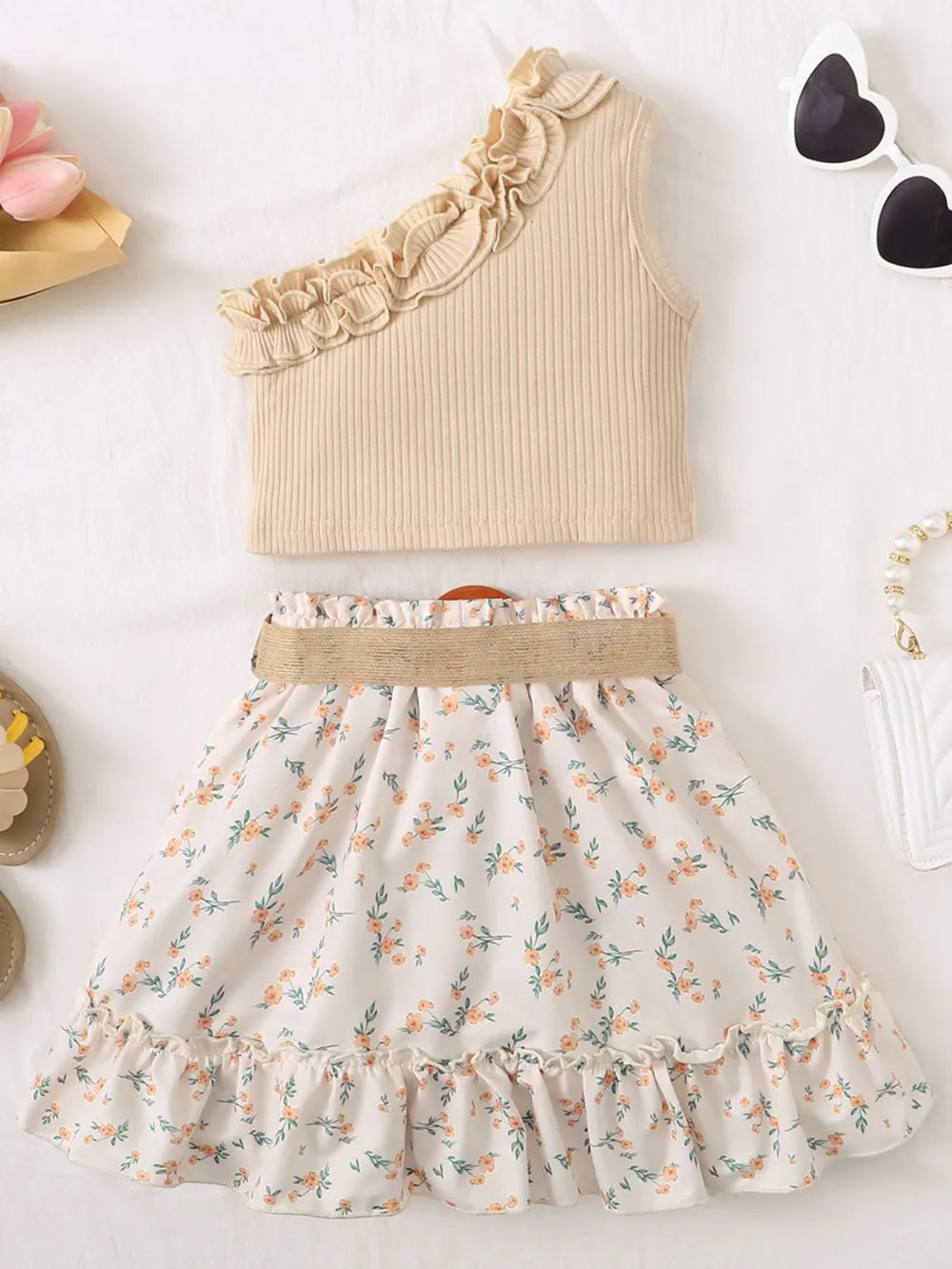 Single Shoulder Top and Printed Skirt Set - Treasured Gift's & More