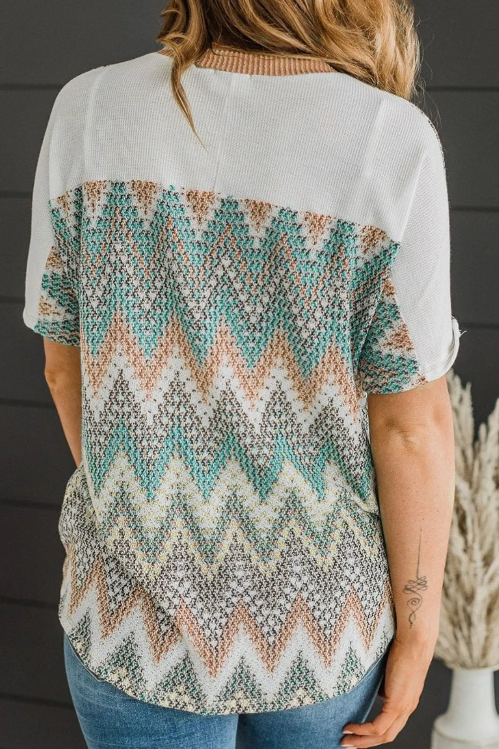 Chevron Patchwork Raglan Sleeve Knit Top - Treasured Gift's & More