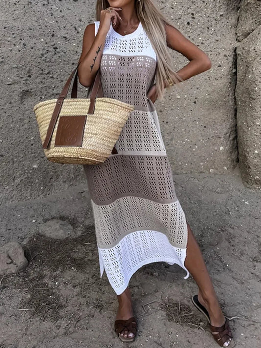Slit Color Block Wide Strap Cover Up - Treasured Gift's & More