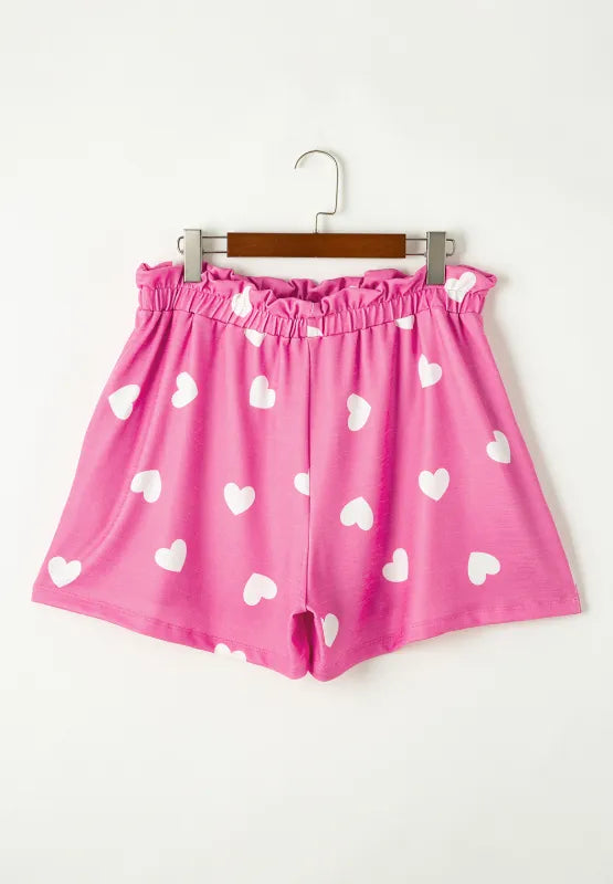 Heart Round Neck Long Sleeve Top and Elastic Waist Shorts Set - Treasured Gift's & More
