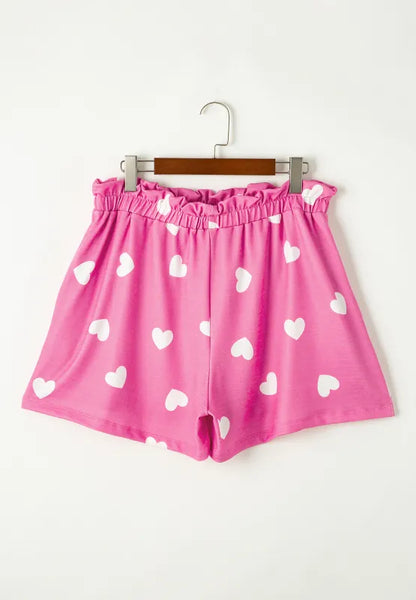 Heart Round Neck Long Sleeve Top and Elastic Waist Shorts Set - Treasured Gift's & More