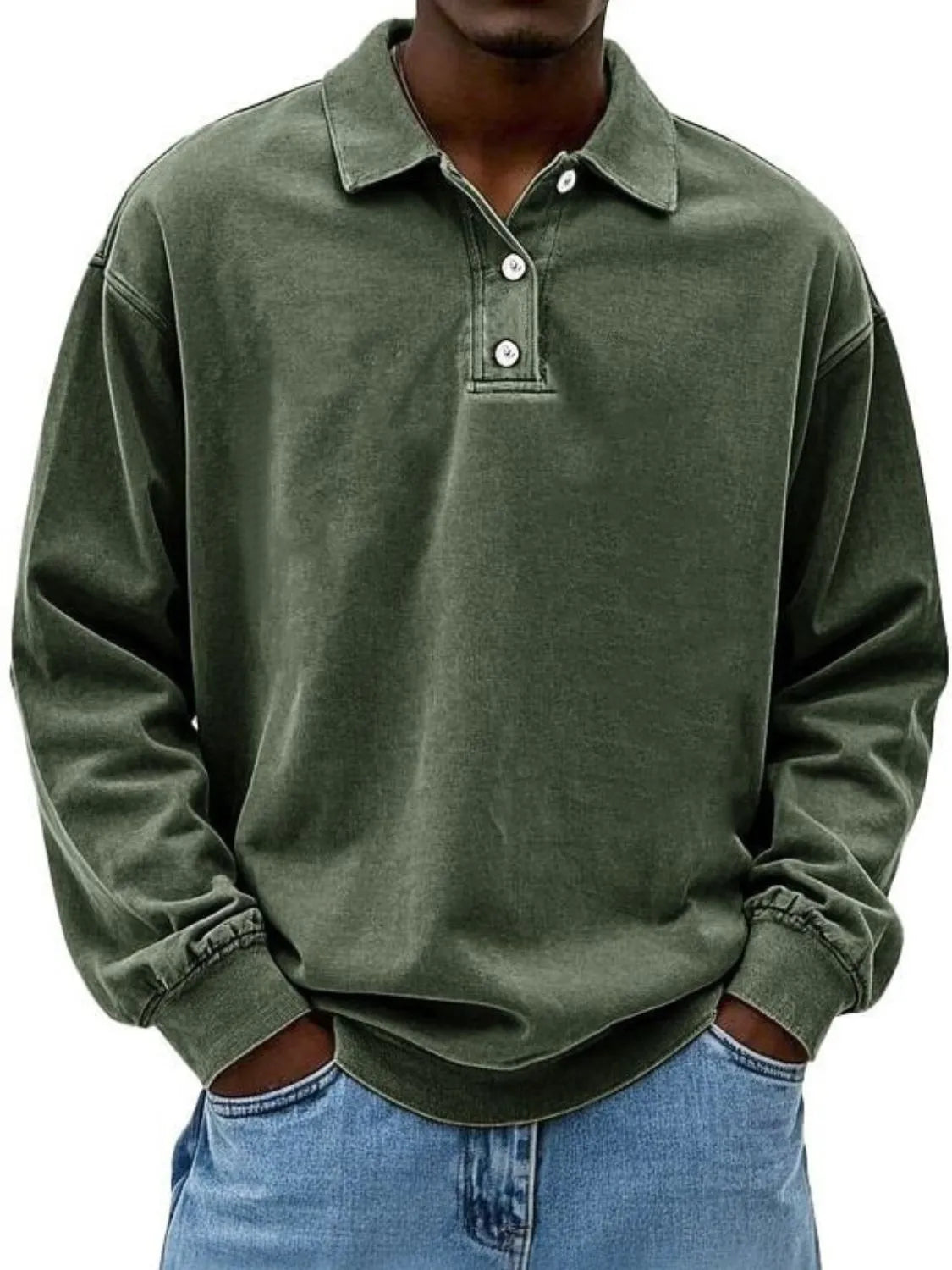 Men's Full Size Collared Neck Long Sleeve Polo Plus Size - Treasured Gift's & More