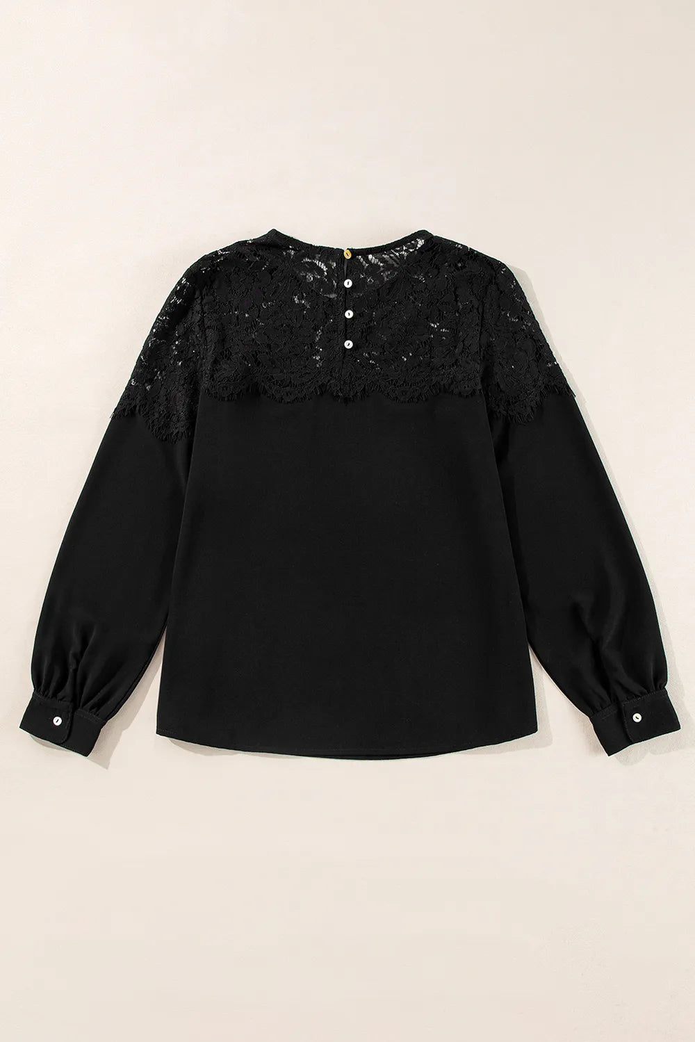 Lace Detail Round Neck Long Sleeve Blouse - Treasured Gift's & More