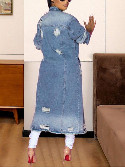 Long Sleeve Raw Hem Denim Jacket - Treasured Gift's & More