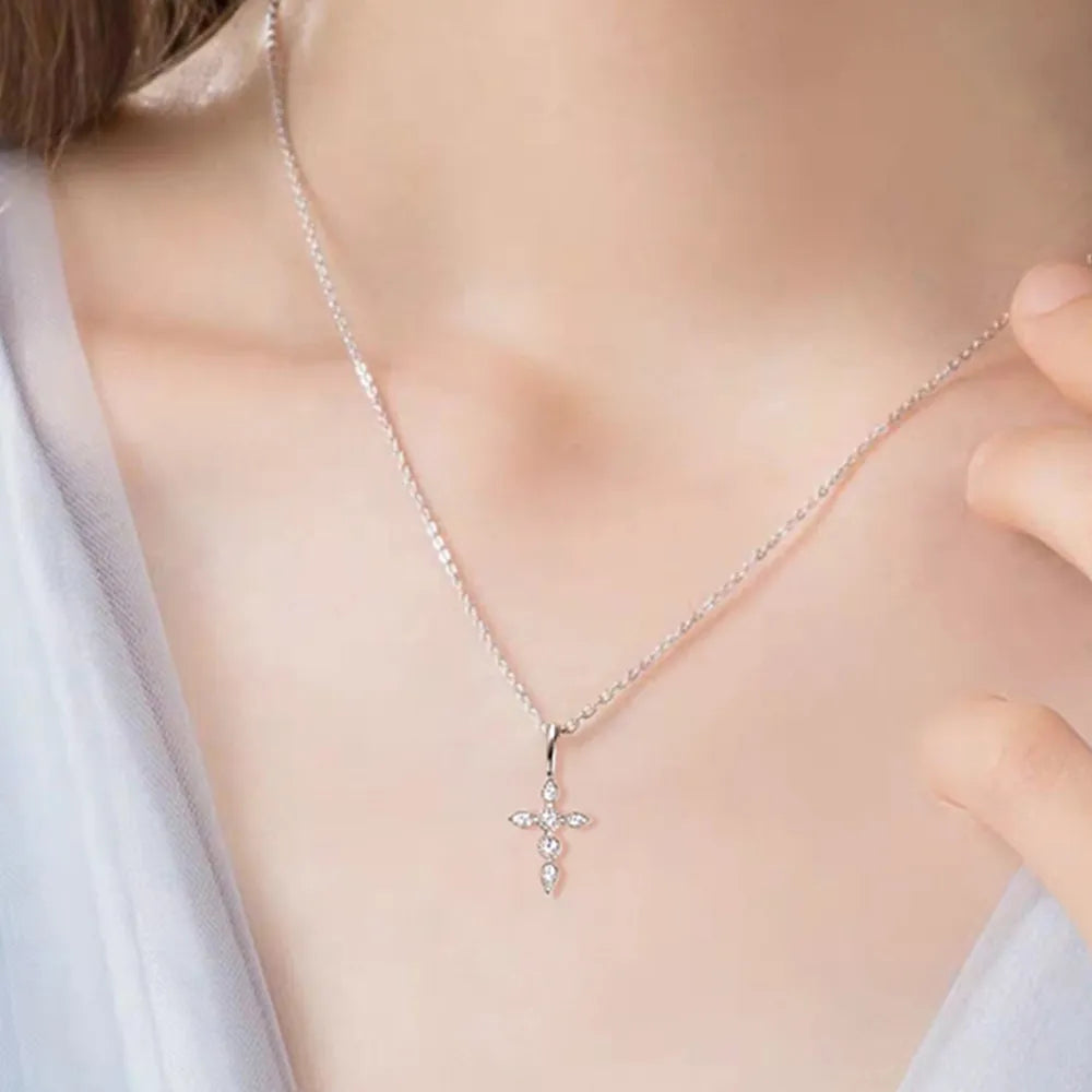 925 Sterling Silver Moissanite Cross Pendant Necklace - Treasured Gift's & More