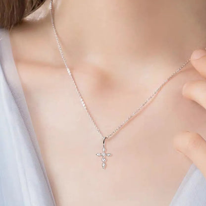 925 Sterling Silver Moissanite Cross Pendant Necklace - Treasured Gift's & More