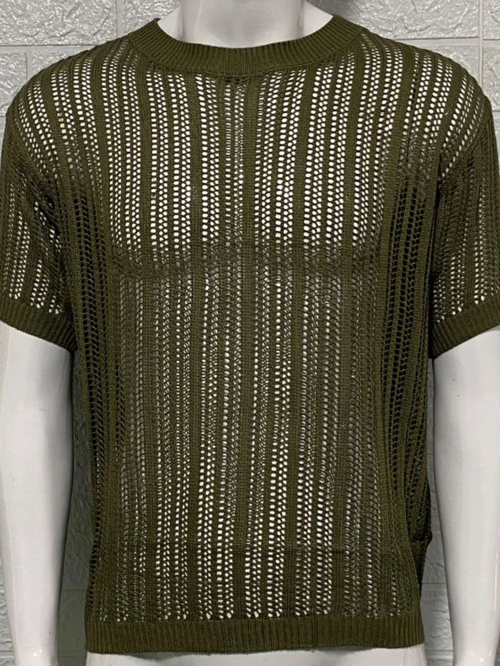 Men's Openwork Round Neck Knit T-Shirt - Treasured Gift's & More
