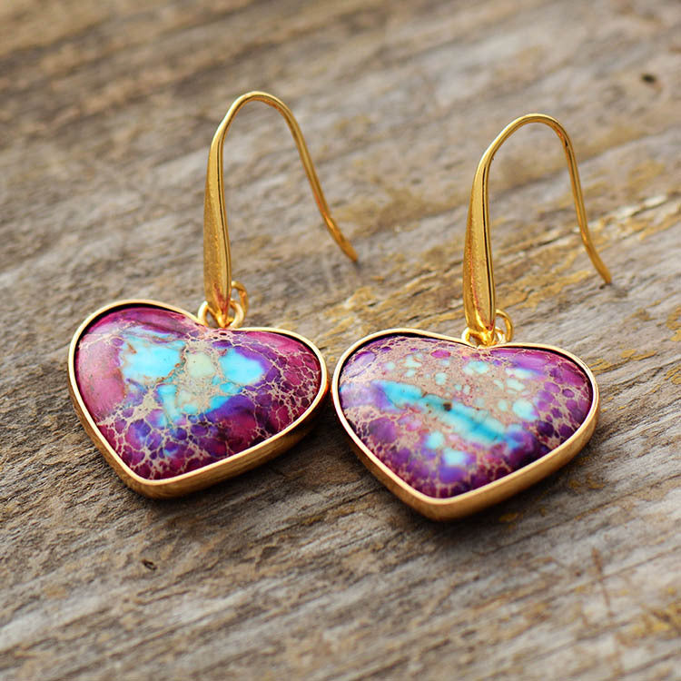 Natural Stone Heart Drop Earrings - Treasured Gift's & More