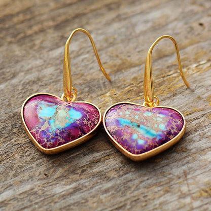 Natural Stone Heart Drop Earrings - Treasured Gift's & More