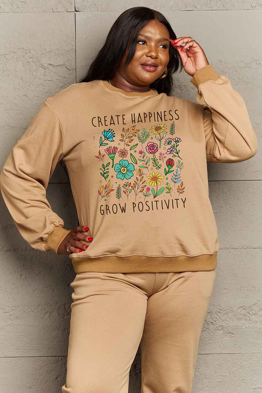 Simply Love Full Size CREATE HAPPINESS  GROW POSITIVITY Graphic Sweatshirt