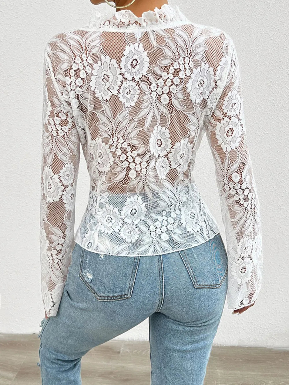 Tied V-Neck Long Sleeve Lace Top - Treasured Gift's & More