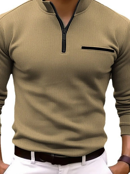 Men's Full Size Quarter Zip Long Sleeve Polo Plus Size - Treasured Gift's & More