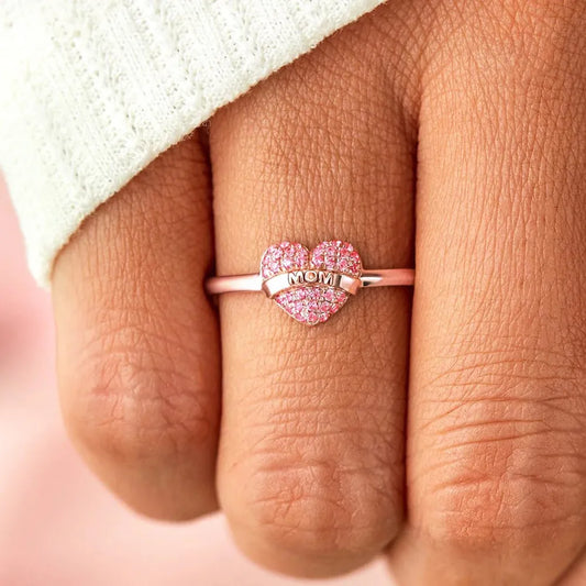 MOM Heart Shape 925 Sterling Silver Engraved Ring - Treasured Gift's & More
