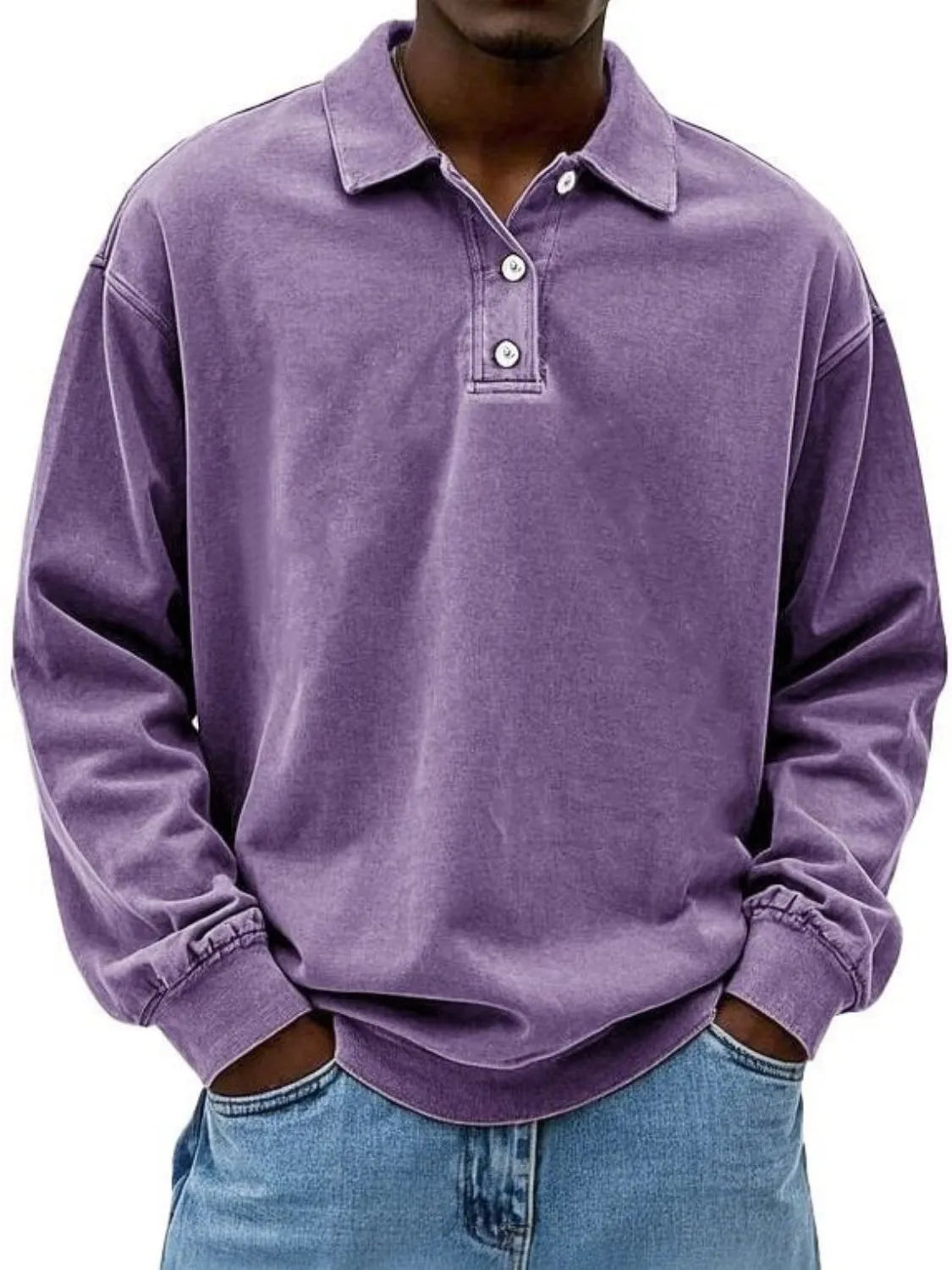 Men's Full Size Collared Neck Long Sleeve Polo Plus Size - Treasured Gift's & More