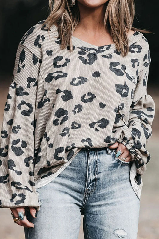 Plus Size Leopard V-Neck Dropped Shoulder T-Shirt - Treasured Gift's & More